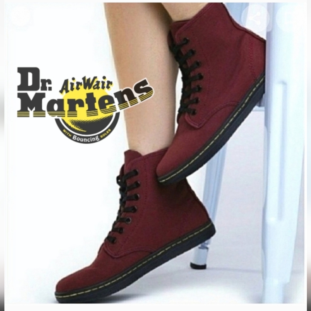 DR. MARTENS Shoreditch Canvas High Top Boots, Maroon, Size 7